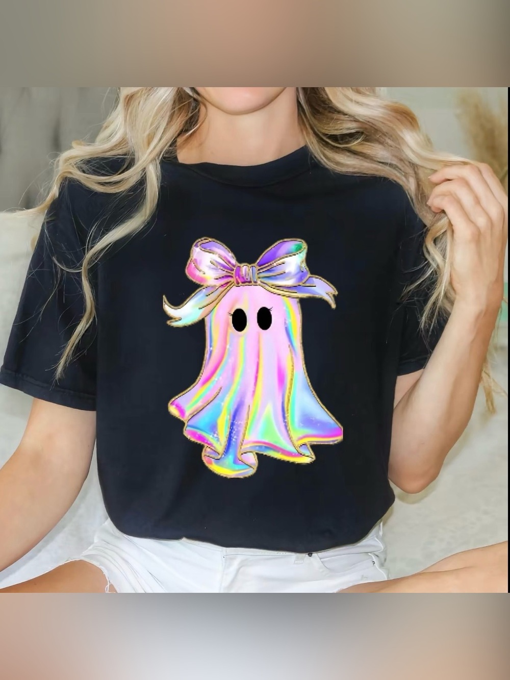 Cotton Black Tee with Colorful Ghost Graphic New Regular & Plus Size Available
